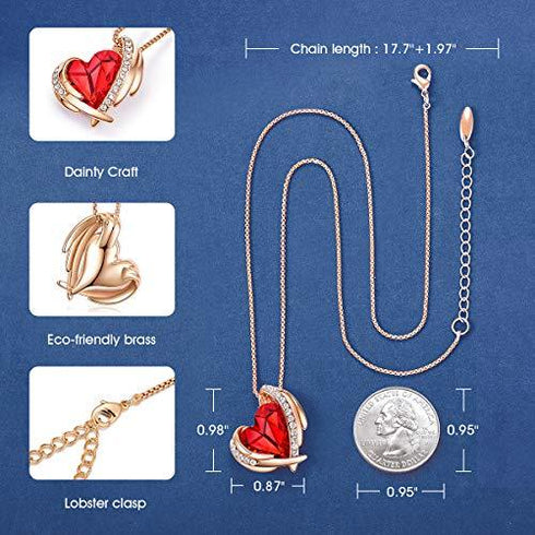 Birthstone Heart Pendant Necklace with Ruby Red Crystals
